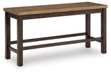 Rylandeen Light Brown/Dark Brown Counter Height Extension Dining Table 4 Barstools and Bench from Ashley Furniture - Luna Furniture