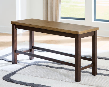 Rylandeen Light Brown/Dark Brown Counter Height Extension Dining Table 4 Barstools and Bench from Ashley - Luna Furniture