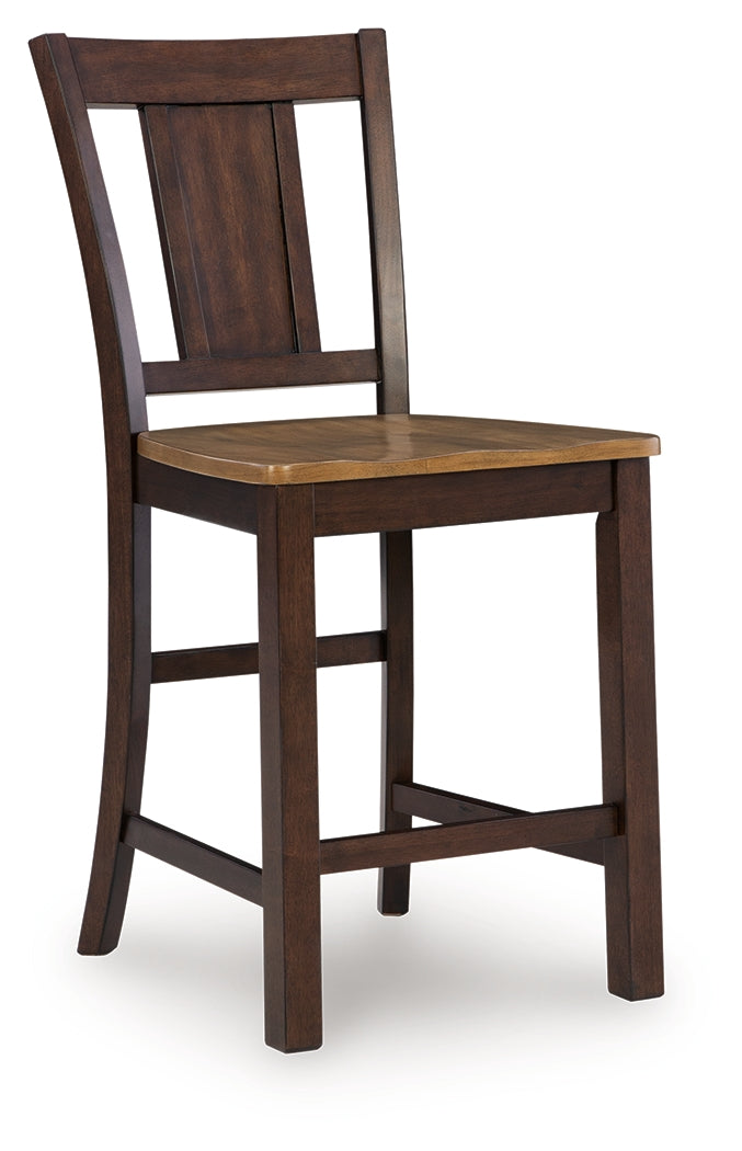 Rylandeen Light Brown/Dark Brown Counter Height Extension Dining Table and 6 Barstools from Ashley - Luna Furniture