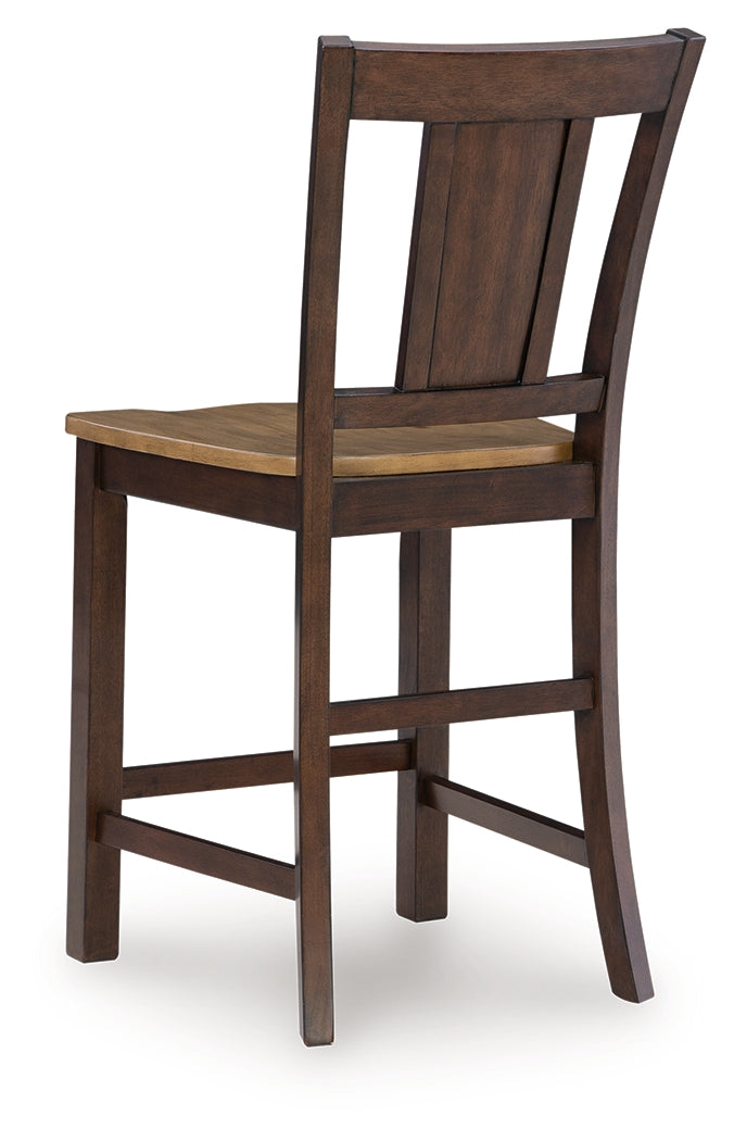 Rylandeen Light Brown/Dark Brown Counter Height Extension Dining Table and 6 Barstools from Ashley - Luna Furniture