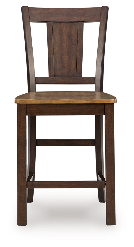 Rylandeen Light Brown/Dark Brown Counter Height Extension Dining Table and 6 Barstools from Ashley - Luna Furniture