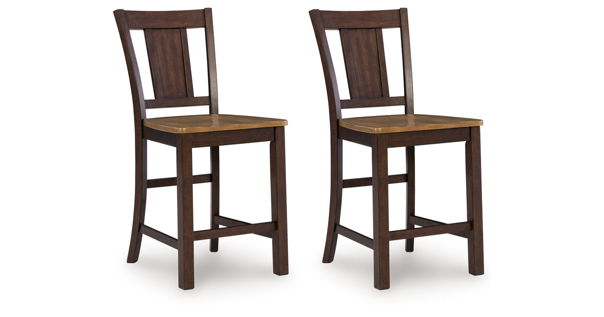 Rylandeen Light Brown/Dark Brown Counter Height Extension Dining Table and 8 Barstools from Ashley Furniture - Luna Furniture