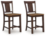Rylandeen Light Brown/Dark Brown Counter Height Extension Dining Table and 6 Barstools from Ashley - Luna Furniture