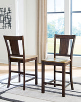 Rylandeen Light Brown/Dark Brown Counter Height Extension Dining Table and 6 Barstools from Ashley - Luna Furniture