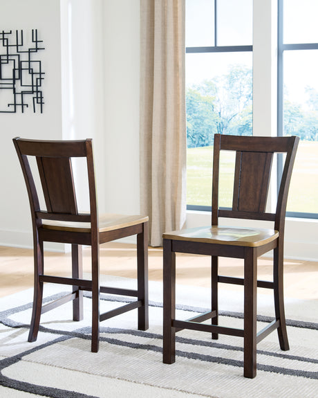 Rylandeen Light Brown/Dark Brown Counter Height Extension Dining Table 4 Barstools and Bench from Ashley - Luna Furniture
