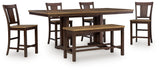 Rylandeen Light Brown/Dark Brown Counter Height Extension Dining Table 4 Barstools and Bench from Ashley Furniture - Luna Furniture