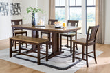 Rylandeen Light Brown/Dark Brown Counter Height Extension Dining Table 4 Barstools and Bench from Ashley Furniture - Luna Furniture