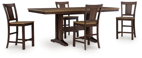 Rylandeen Light Brown/Dark Brown Counter Height Extension Dining Table and 4 Barstools from Ashley - Luna Furniture