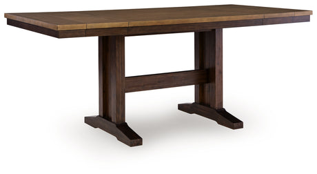 Rylandeen Light Brown/Dark Brown Counter Height Extension Dining Table and 6 Barstools from Ashley - Luna Furniture