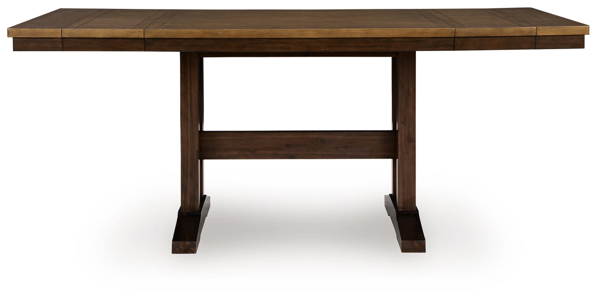Rylandeen Light Brown/Dark Brown Counter Height Extension Dining Table and 6 Barstools from Ashley - Luna Furniture