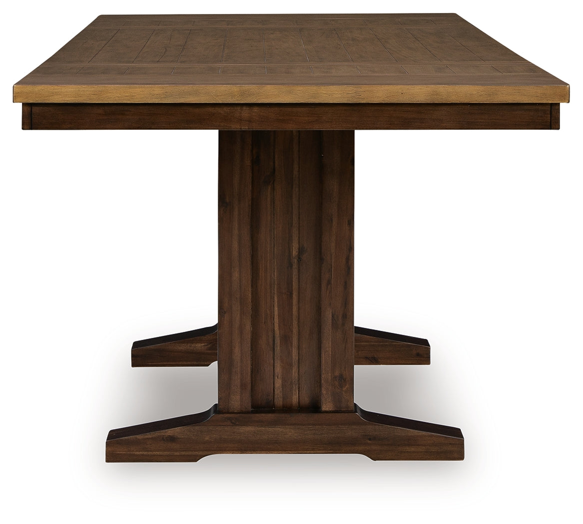 Rylandeen Light Brown/Dark Brown Counter Height Extension Dining Table and 6 Barstools from Ashley - Luna Furniture