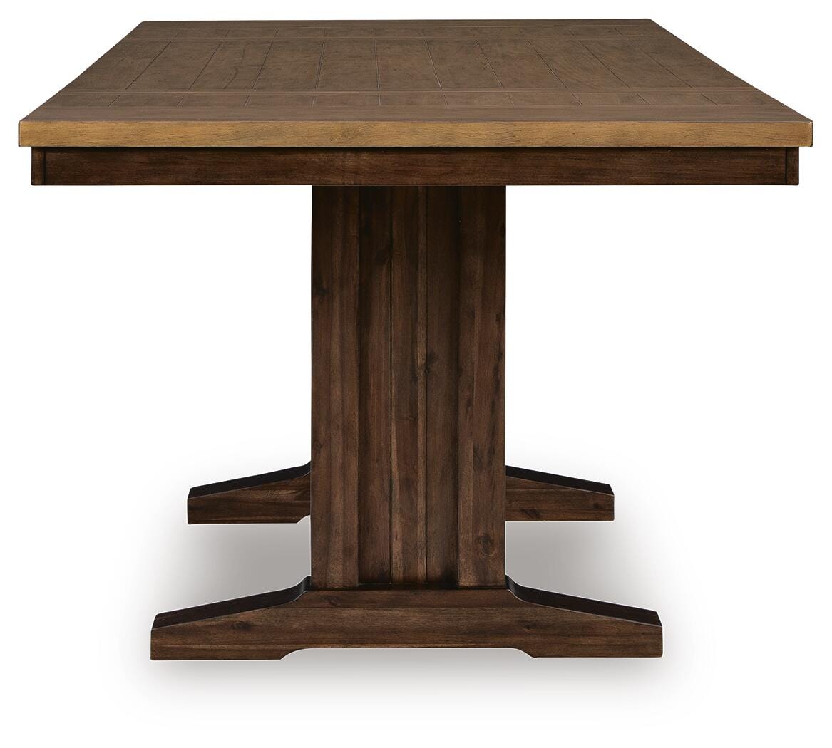 Rylandeen Light Brown/Dark Brown Counter Height Extension Dining Table and 6 Barstools from Ashley Furniture - Luna Furniture