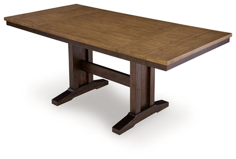 Rylandeen Light Brown/Dark Brown Counter Height Extension Dining Table 4 Barstools and Bench from Ashley - Luna Furniture