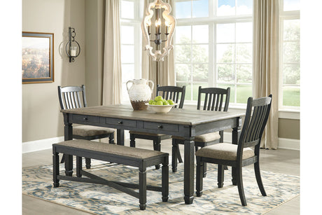 Tyler Creek Black/Gray Dining Table, 4 Chairs and Bench