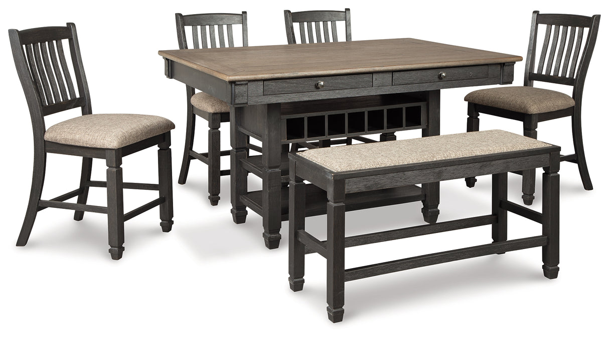 Tyler Creek Black/Gray Counter Height Dining Table and 4 Barstools and Bench from Ashley Furniture - Luna Furniture
