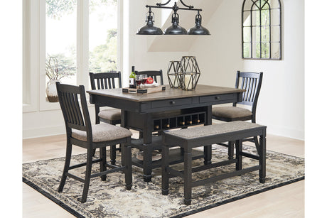Tyler Creek Black/Gray Counter Height Dining Table and 4 Barstools and Bench