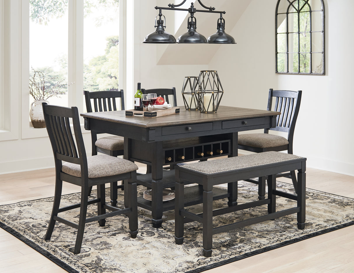 Tyler Creek Black/Gray Counter Height Dining Table and 4 Barstools and Bench from Ashley Furniture - Luna Furniture