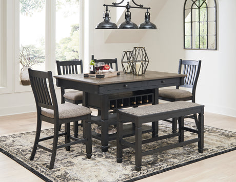 Tyler Creek Black/Gray Counter Height Dining Table and 4 Barstools and Bench from Ashley Furniture - Luna Furniture