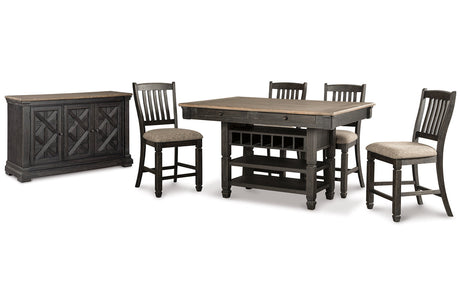 Tyler Creek Black/Grayish Brown Counter Height Dining Table and 4 Barstools with Server