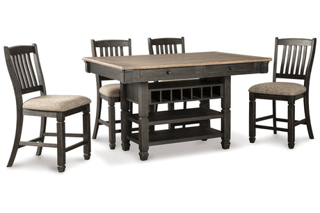 Tyler Creek Black/Grayish Brown Counter Height Table with 4 Barstools, Server and Display Cabinet