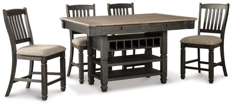 Tyler Creek Black/Grayish Brown Counter Height Table with 4 Barstools, Server and Display Cabinet from Ashley - Luna Furniture
