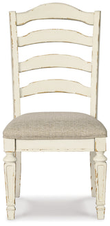 Realyn Chipped White Rectangular Dining Table and 8 Ladder Back Chairs from Ashley Furniture - Luna Furniture