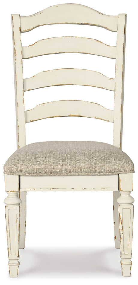 Realyn Chipped White Rectangular Dining Table and 8 Ladder Back Chairs from Ashley Furniture - Luna Furniture