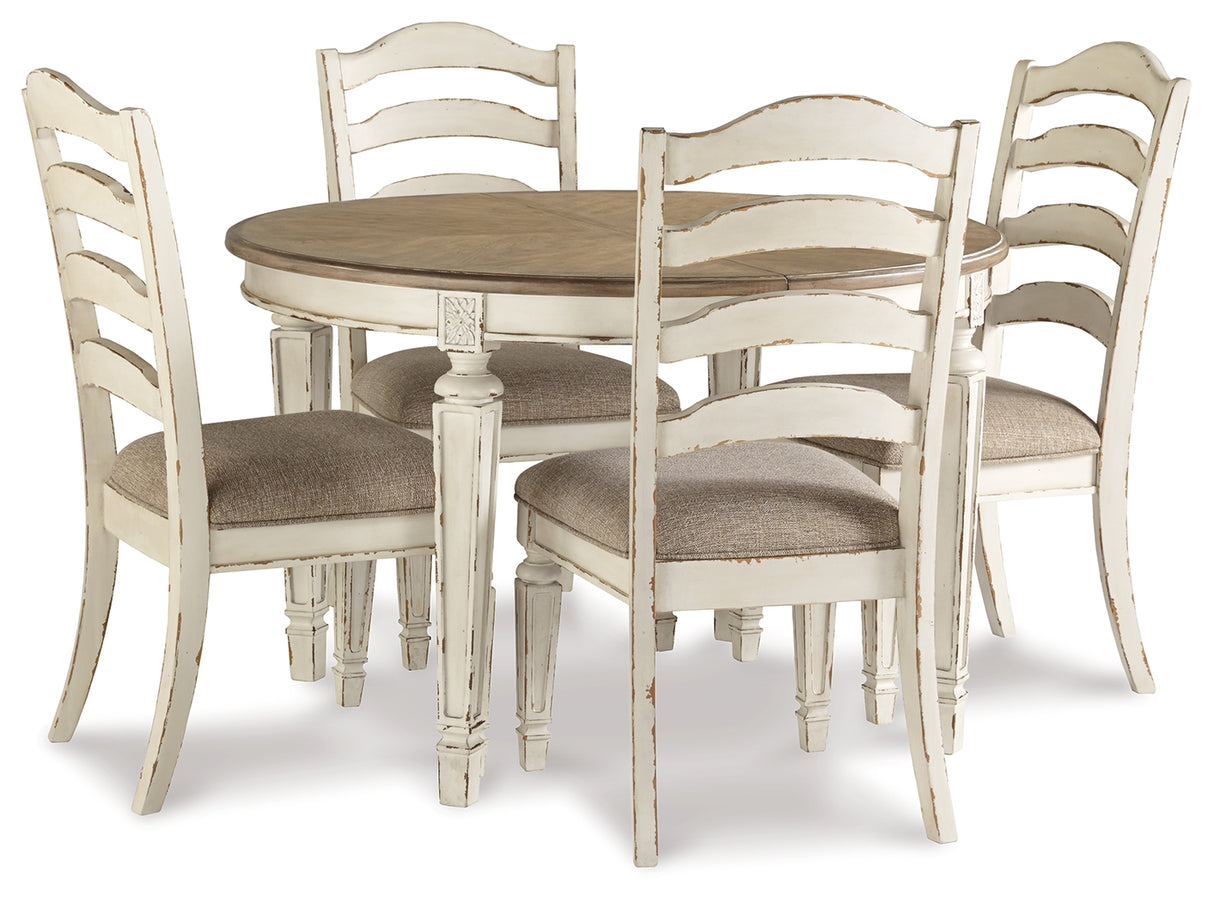 Realyn Chipped White Oval Extendable Round/Oval Ladder Dining Set from Ashley - Luna Furniture