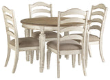 Realyn Chipped White Oval Dining Table and 4 Ladder Back Chairs from Ashley Furniture - Luna Furniture