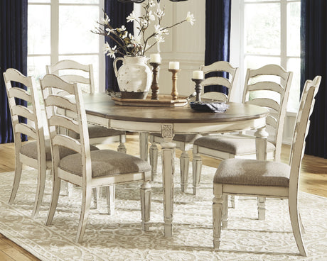 Realyn Chipped White 7-piece Oval/Round Dining Table Set from Ashley - Luna Furniture