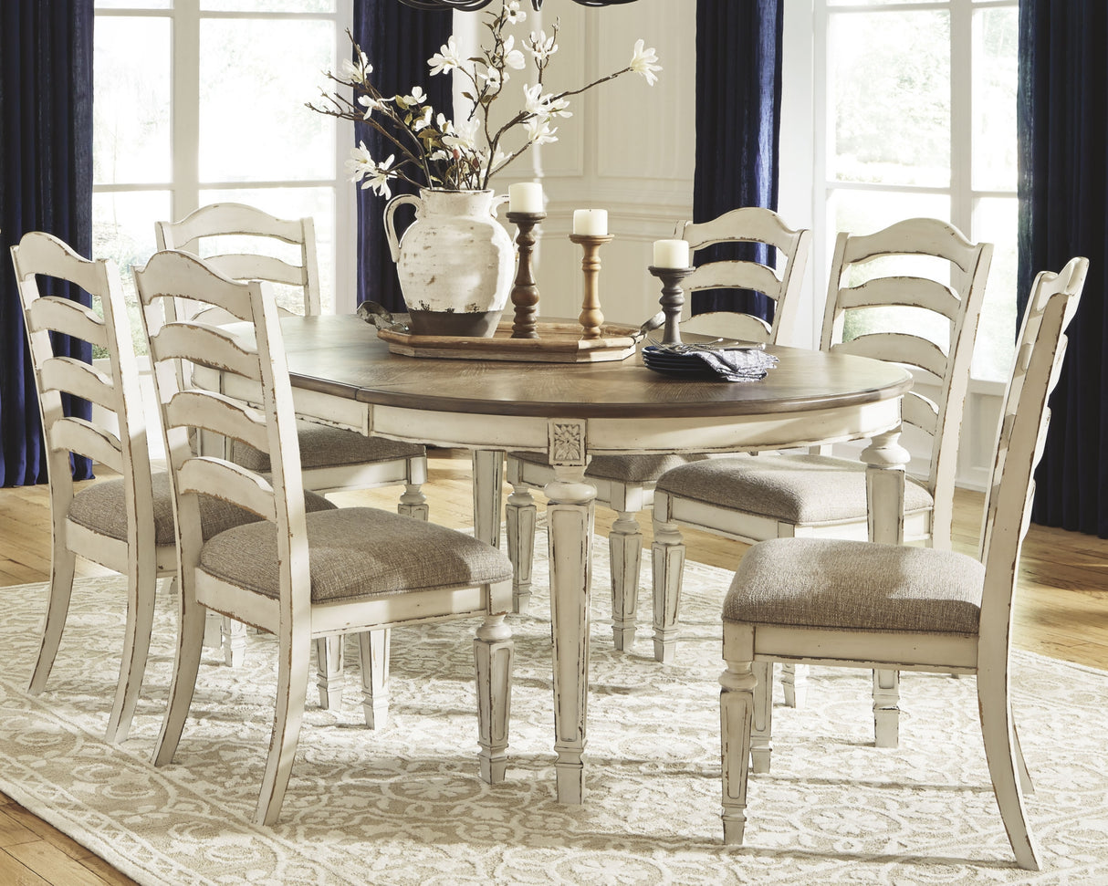 Realyn Chipped White 7-piece Oval/Round Dining Table Set from Ashley Furniture - Luna Furniture