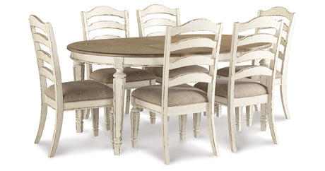 Realyn Chipped White Oval Dining Table and 6 Ladder Back Chairs from Ashley Furniture - Luna Furniture