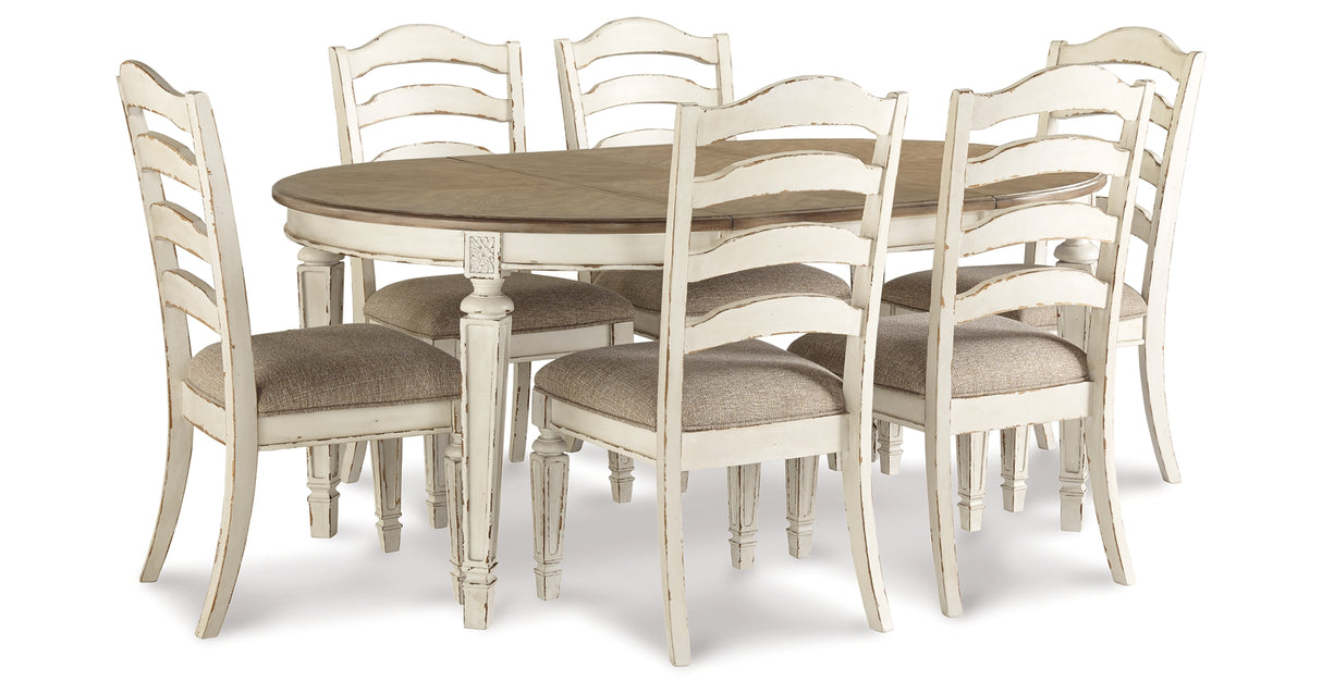 Realyn Chipped White 7-piece Oval/Round Dining Table Set from Ashley Furniture - Luna Furniture