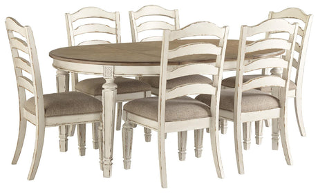 Realyn Chipped White Oval Dining Table and 6 Ladder Back Chairs from Ashley Furniture - Luna Furniture