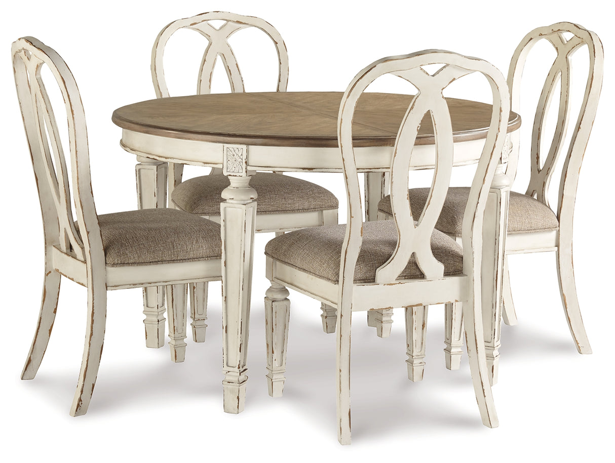 Realyn Chipped White Dining Table and 8 Ribbon Back Chairs from Ashley Furniture - Luna Furniture