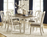 Realyn Chipped White Oval Extendable Round/Oval Ribbon Dining Set from Ashley Furniture - Luna Furniture