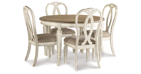 Realyn Chipped White Oval Extendable Round/Oval Ribbon Dining Set from Ashley - Luna Furniture