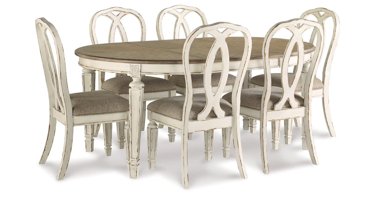 Realyn Chipped White Oval Extendable Round/Oval Ribbon Dining Set from Ashley Furniture - Luna Furniture