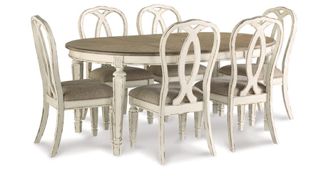 Realyn Chipped White Oval Extendable Round/Oval Ribbon Dining Set from Ashley - Luna Furniture