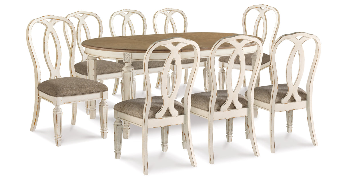 Realyn Chipped White Dining Table and 8 Ribbon Back Chairs from Ashley Furniture - Luna Furniture