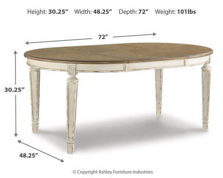 Realyn Chipped White Oval Dining Extension Table from Ashley Furniture - Luna Furniture