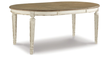 Realyn Chipped White Dining Table and 8 Ribbon Back Chairs from Ashley Furniture - Luna Furniture