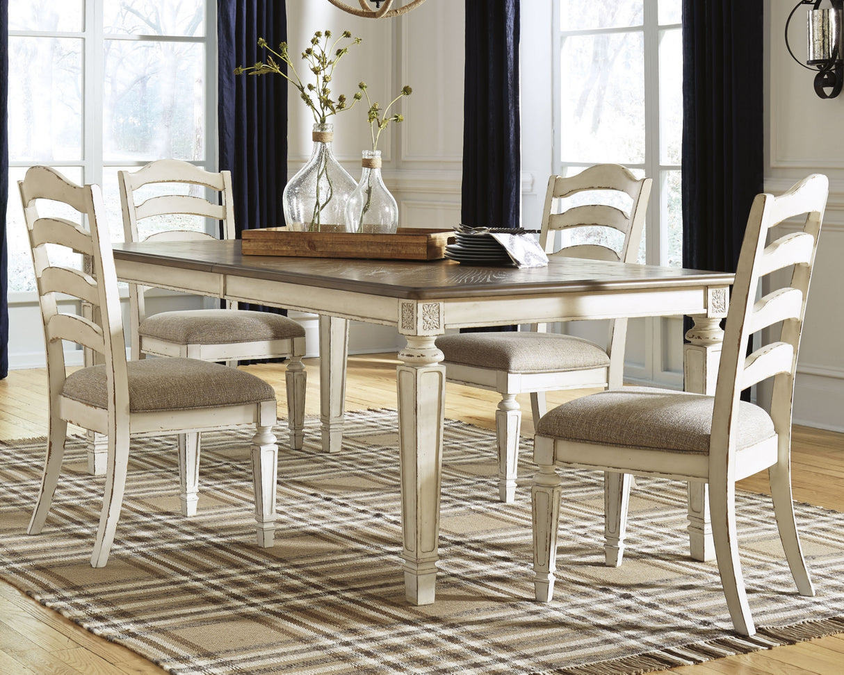 Realyn Chipped White Rectangular Extendable Ribbon Dining Set from Ashley - Luna Furniture