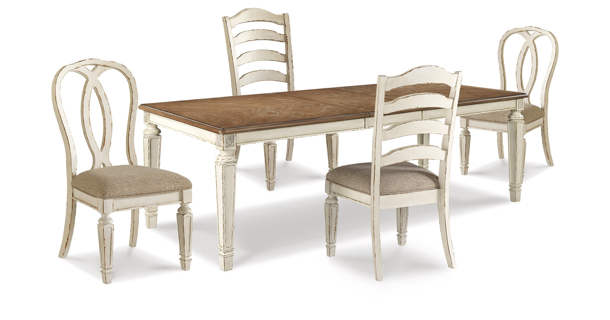Realyn Chipped White Dining Table and 4 Chairs from Ashley Furniture - Luna Furniture