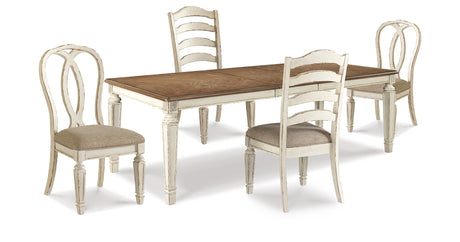Realyn Chipped White Dining Table and 4 Chairs from Ashley - Luna Furniture