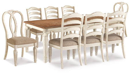 Realyn Dining Table and 8 Chairs in Chipped White from Ashley Furniture - Luna Furniture