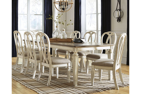Realyn Chipped White Dining Extension Table and 8 Chairs