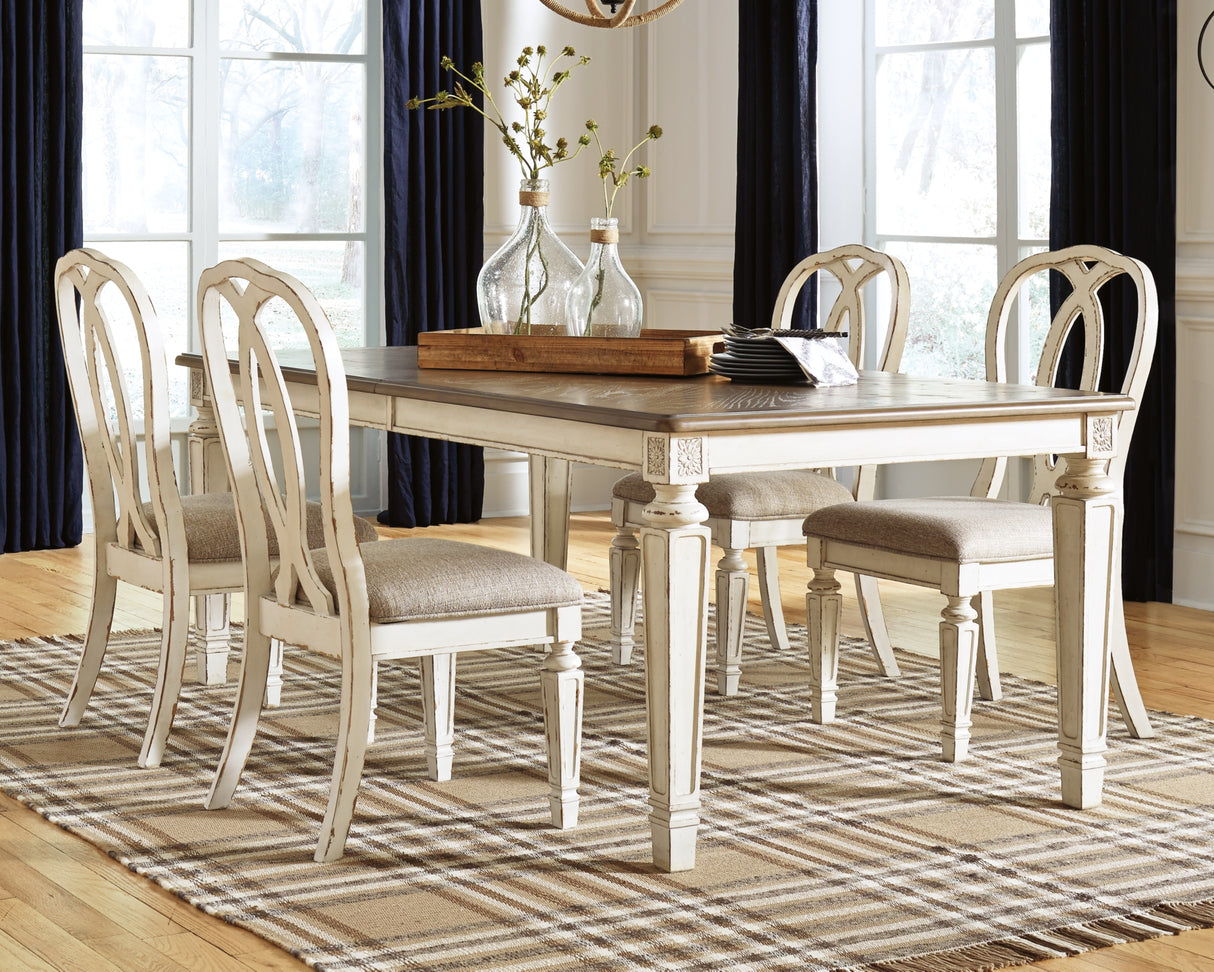 Realyn Chipped White Rectangular Extendable Ribbon Dining Set from Ashley - Luna Furniture