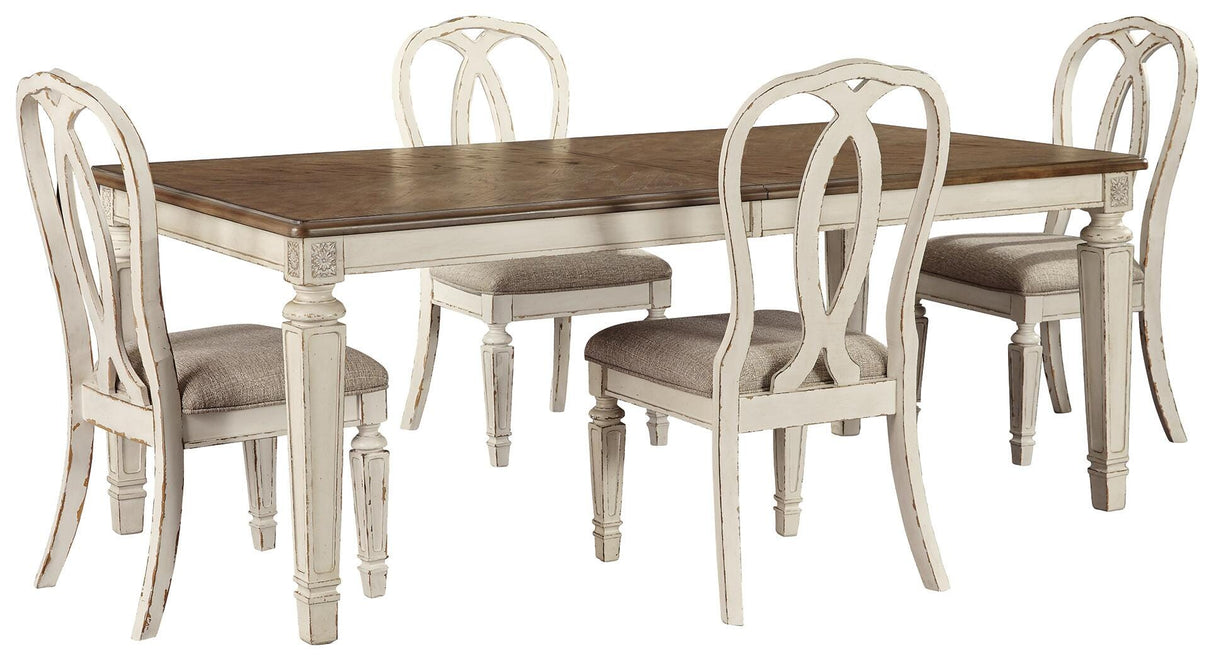 Realyn Chipped White Rectangular Extendable Ribbon Dining Set from Ashley Furniture - Luna Furniture