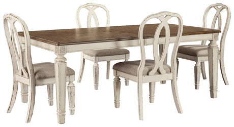 Realyn Chipped White Rectangular Extendable Ribbon Dining Set from Ashley Furniture - Luna Furniture
